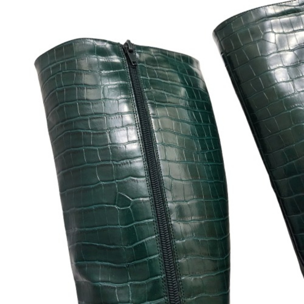 Madden Girl Ronni Dark Green Croc-embossed Knee High Boots - Picture 9 of 15